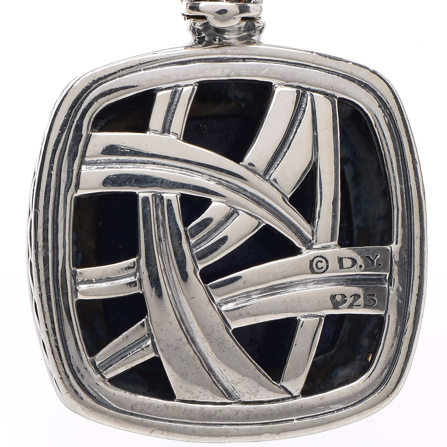 David Yurman Sterling Silver Diamond Lapis Lazuli 17mm Albion Enhancer Pendant 3 of 4