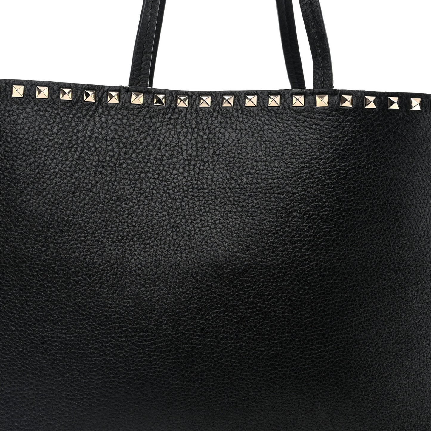 Grained Calfskin Rockstud Shoulder Tote Black