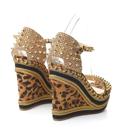 Christian Louboutin Veau Velours Rio Lepord Print Madmonica 120 Wedge Sandals 38 Carmel 4 of 7
