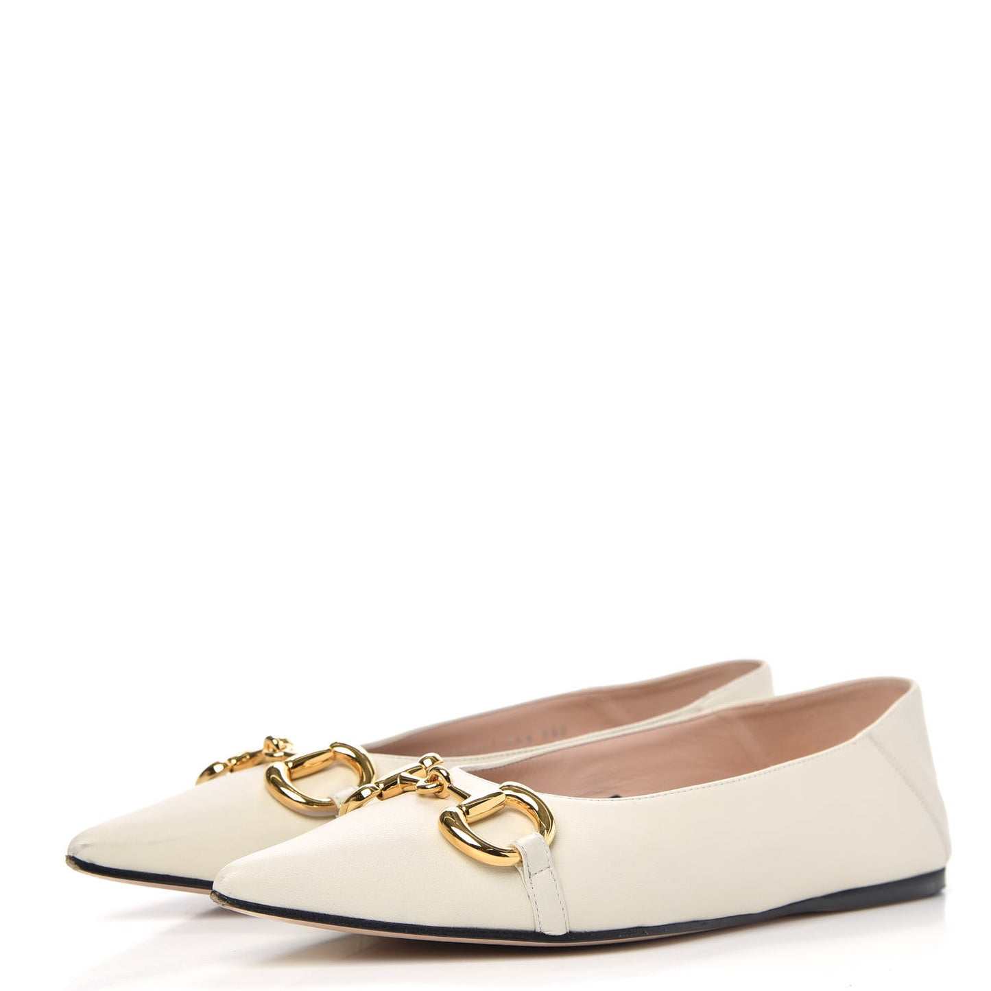 Nappa Lumiere Deva Horsebit Chain Embellished Flats 36.5 Dusty White