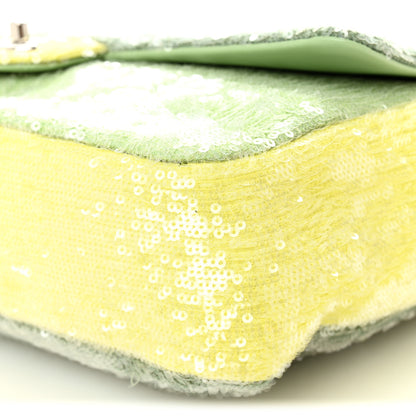 Chanel Sequin Large Waterfall Flap Green Light Green Yellow 10 of 10