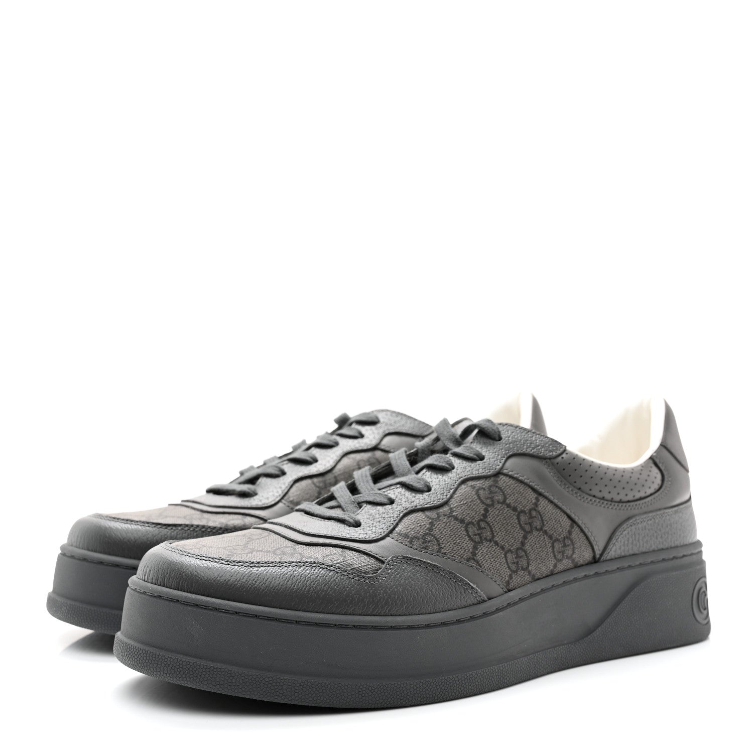 Gucci Textured Dollar Calfskin GG Supreme Monogram Mens Chunky Sneakers 12 Graphite Grey Black Grey 3 of 9