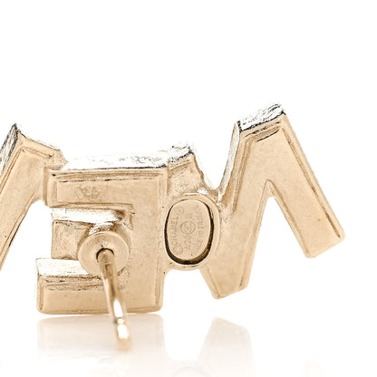 Chanel Crystal Pearl Signature Stud Earrings Gold 4 of 5