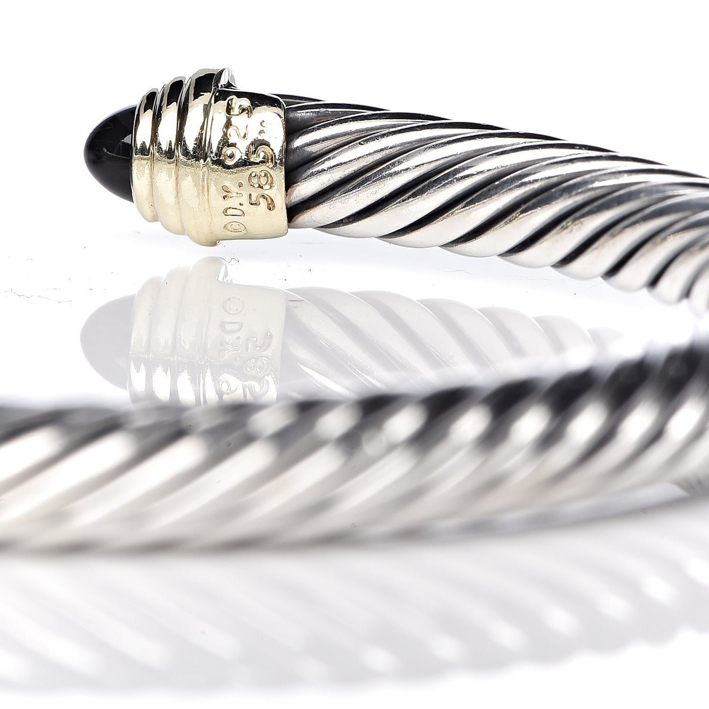 Sterling Silver 14K Yellow Gold Black Onyx 5mm Cable Classics Petite Color Bracelet
