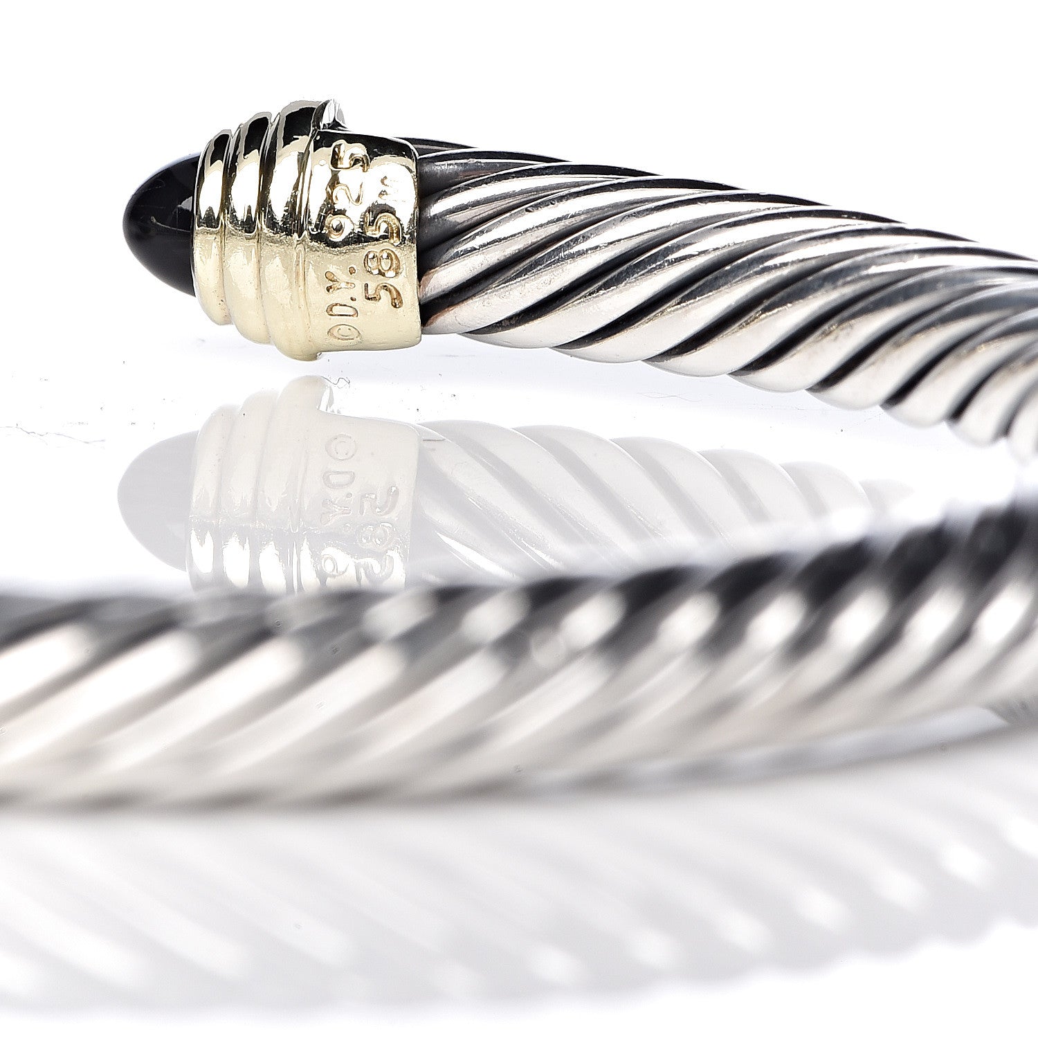 David Yurman Sterling Silver 14K Yellow Gold Black Onyx 5mm Cable Classics Petite Color Bracelet 5 of 5