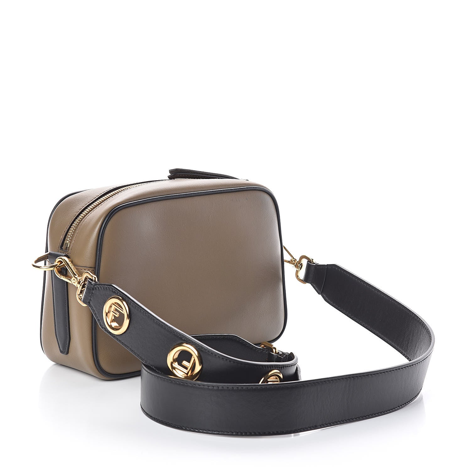 Fendi Vitello Century Velvet F is Fendi FF Multicolor Bi-Color Camera Case Fango Black Multicolor 3 of 9