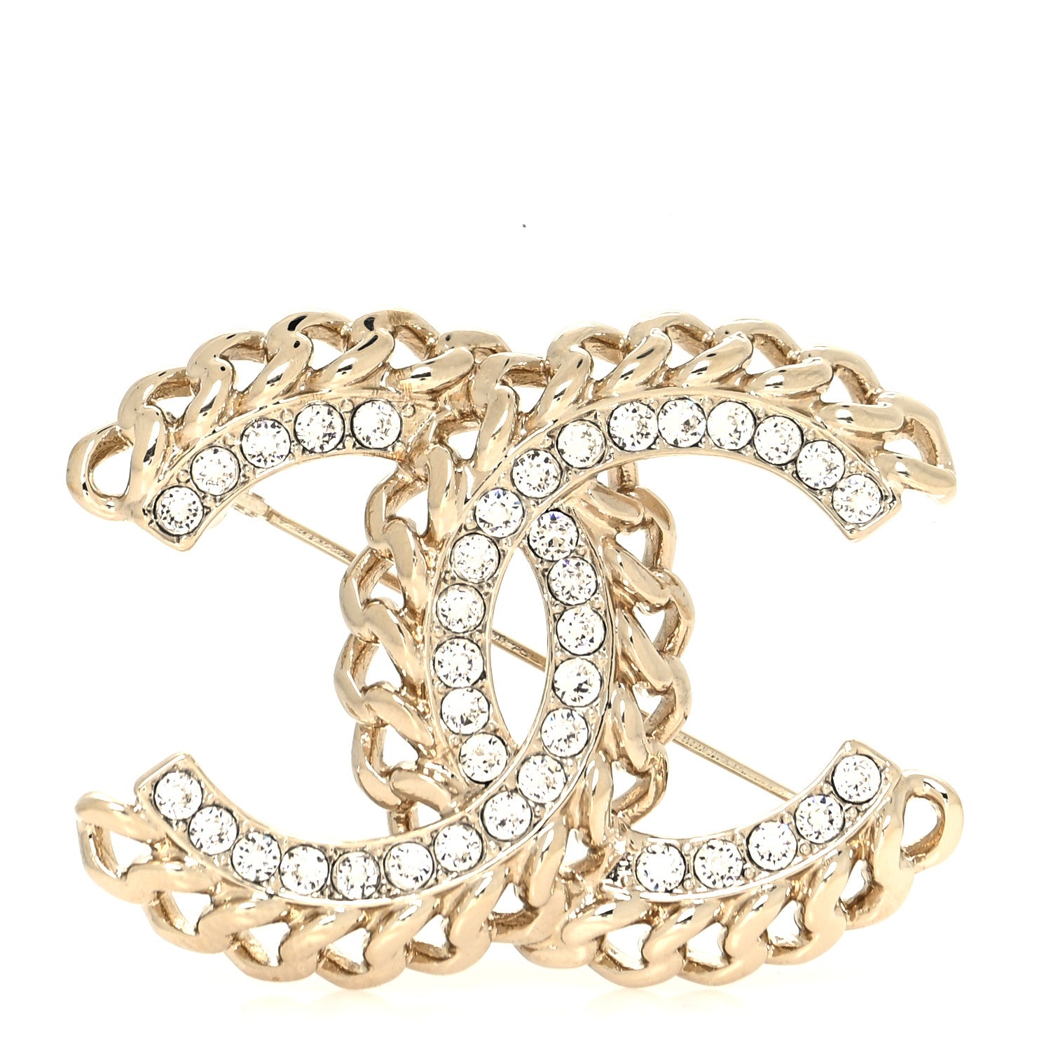 Chanel Crystal Chain CC Brooch Gold 1 of 4