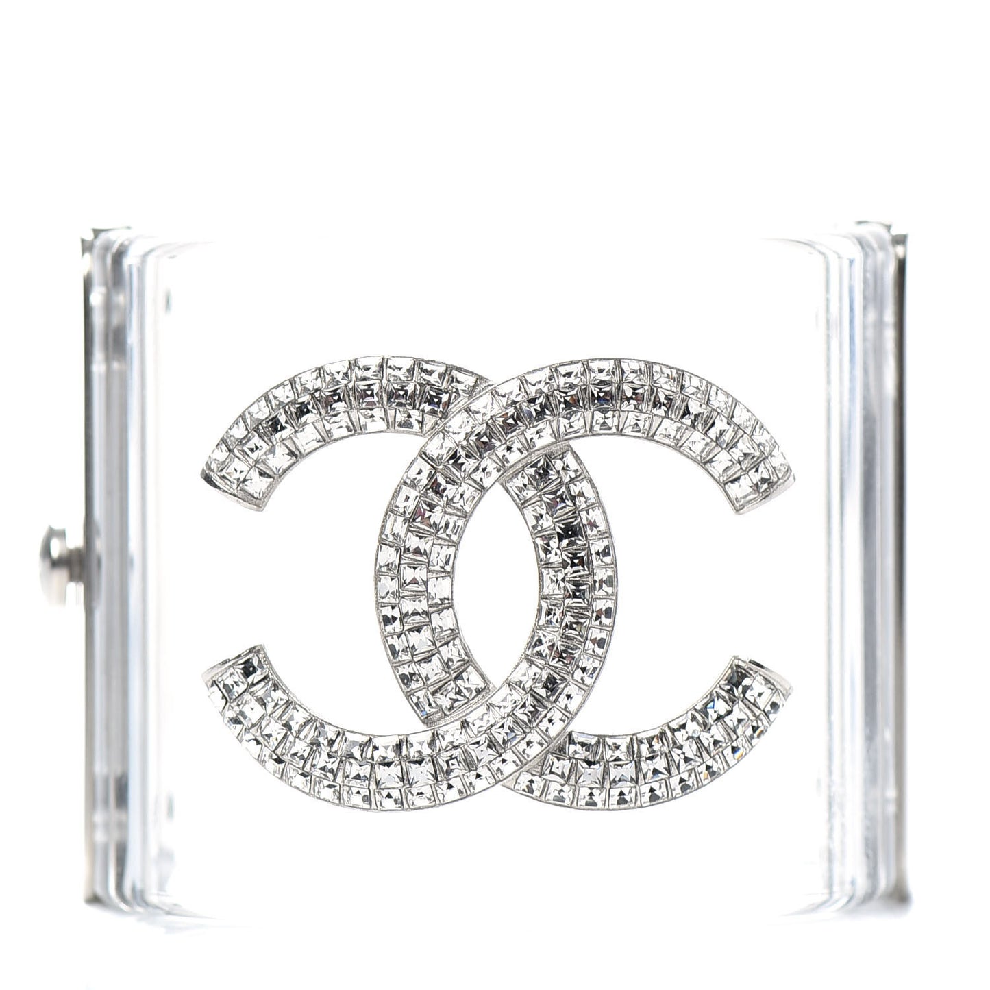 Lucite Baguette Crystal CC Cuff Transparent Silver