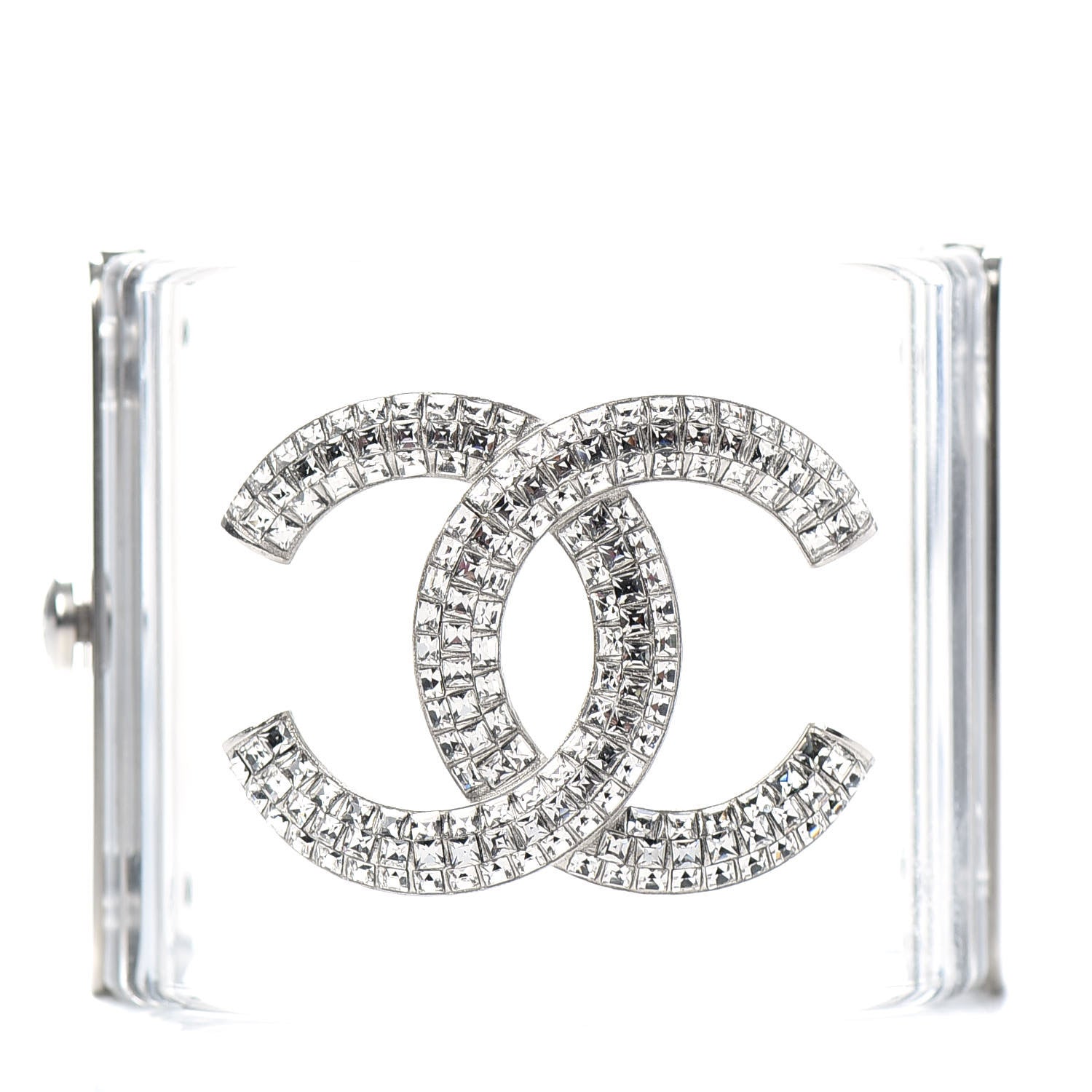 Chanel Lucite Baguette Crystal CC Cuff Transparent Silver 1 of 5