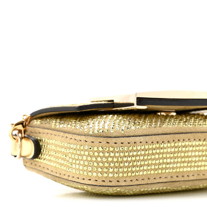 Fendi Crystal Vitello Laminato FF Nano Maxi Buckle Baguette Charm Light Gold 9 of 10