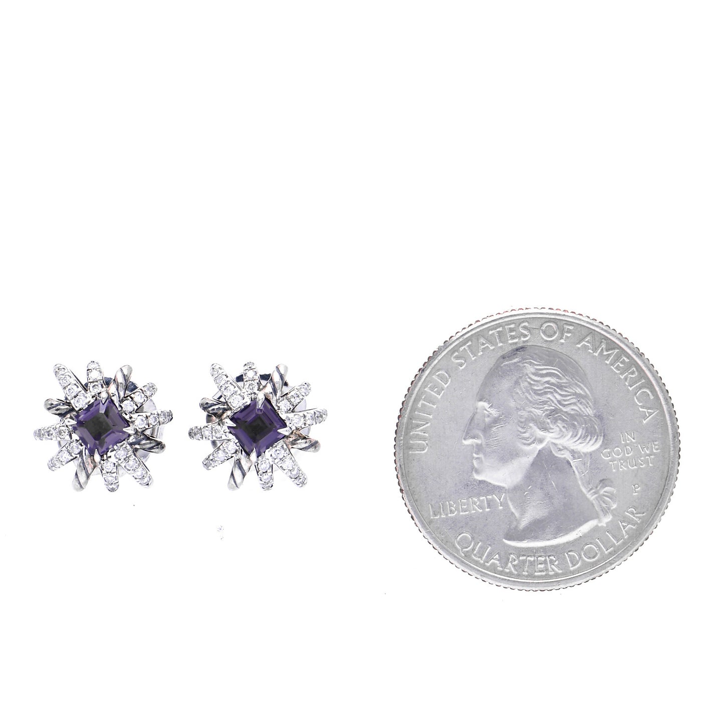 Sterling Silver Diamond Amethyst 12mm Starburst Earrings