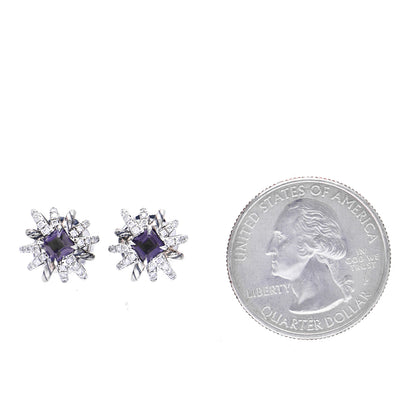 David Yurman Sterling Silver Diamond Amethyst 12mm Starburst Earrings 2 of 5