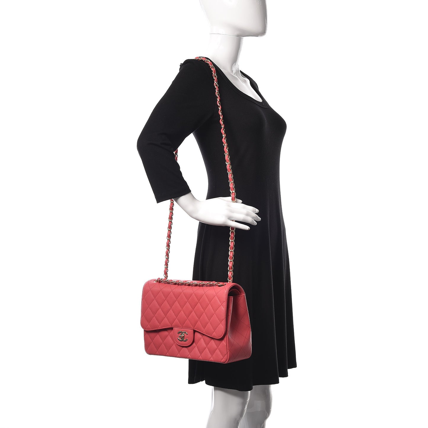 Caviar Quilted Jumbo Double Flap Dark Pink