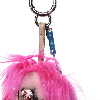 Fendi Alpaca Mink Fur Crystal Faces Micro Bag Bug Charm Fuchsia 4 of 5
