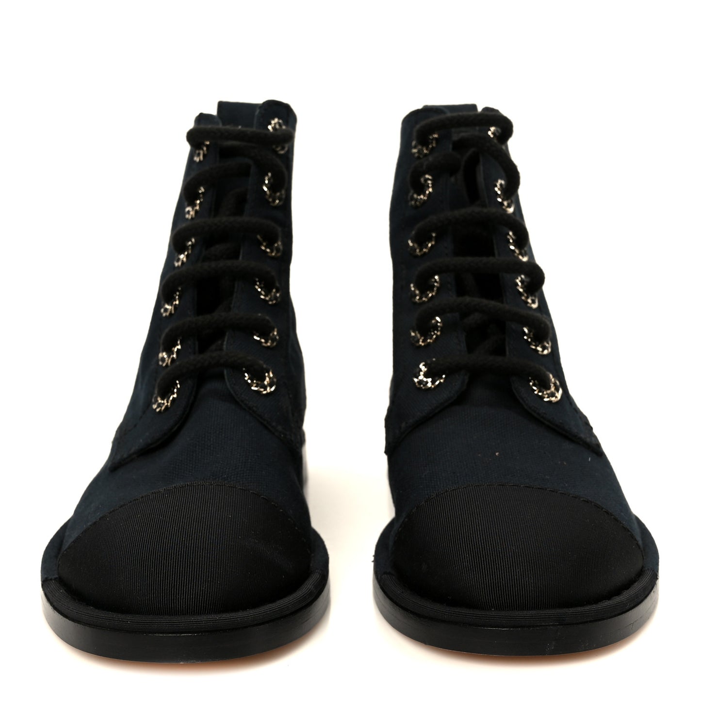 Cotton Grosgrain Cap Toe CC Lace Up Boots 37 Black