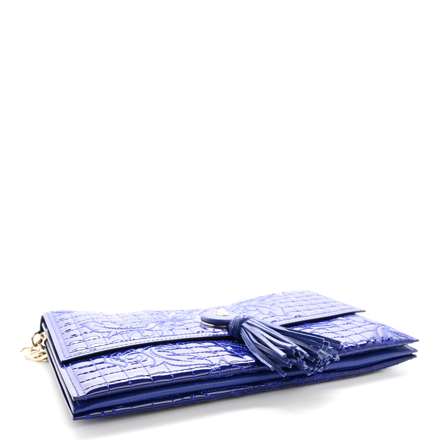 Patent Barocco Quilted Vanitas Chain Pouch Poison Blue