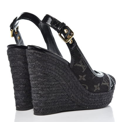 Louis Vuitton Denim Patent Espadrille Wedges 38 Black 4 of 9
