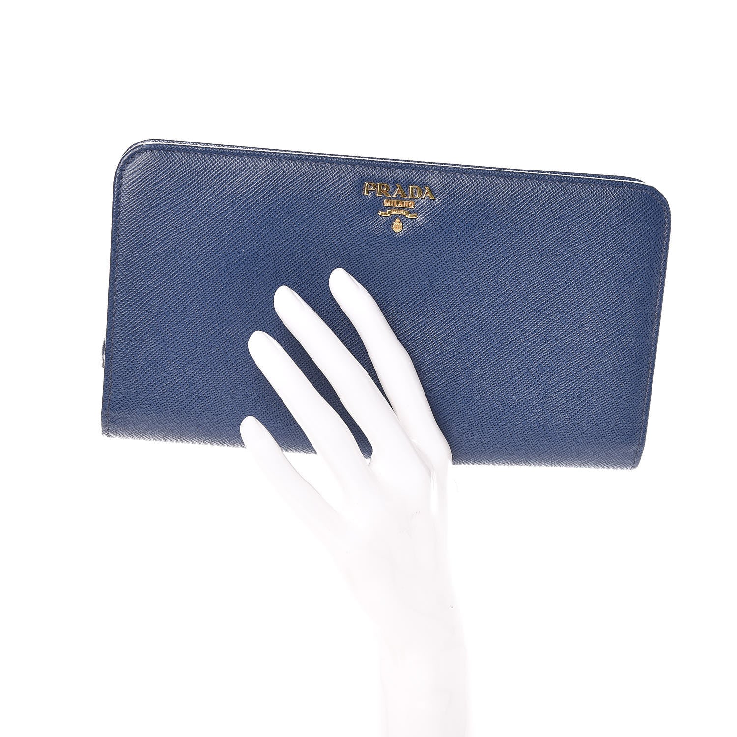 Prada Saffiano Metal Double Snap Travel Wallet Cobalto