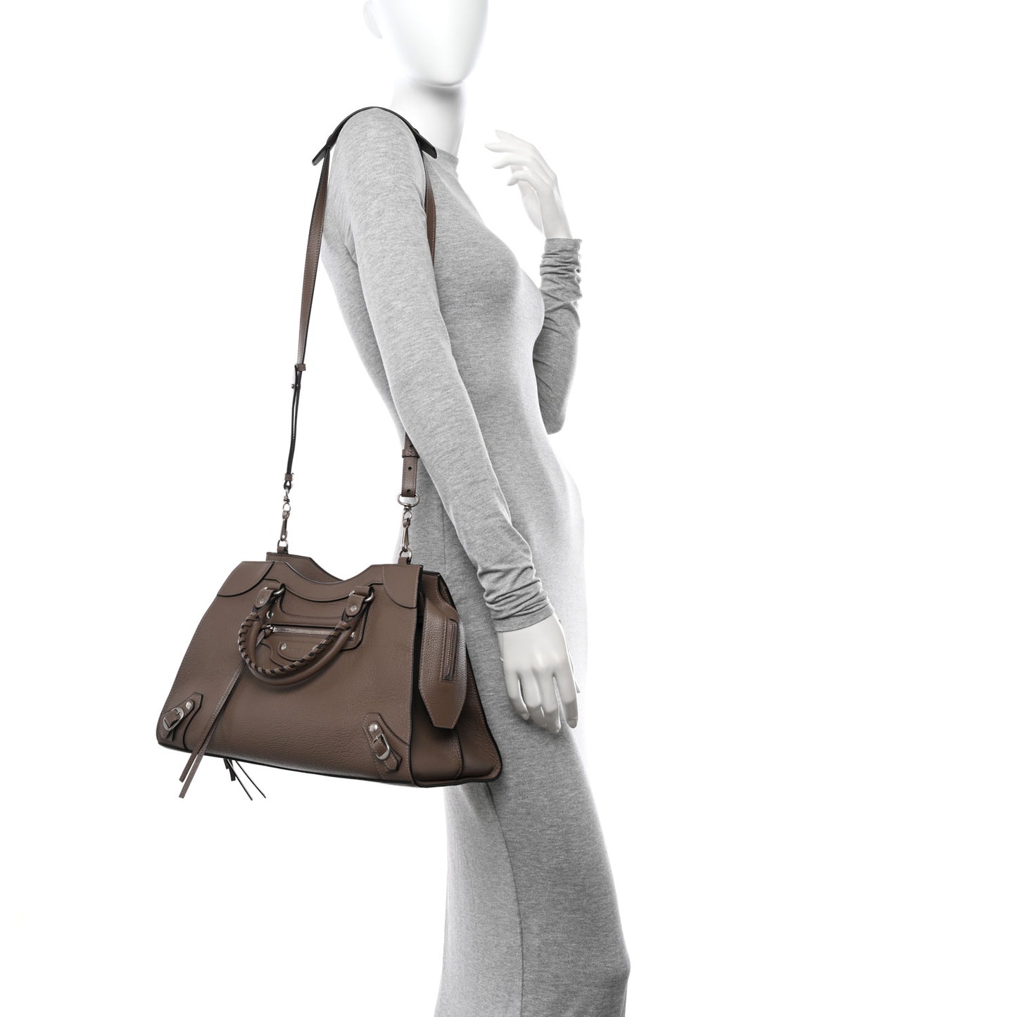 Grained Calfskin Silver Hardware Neo Classic City Mink Grey