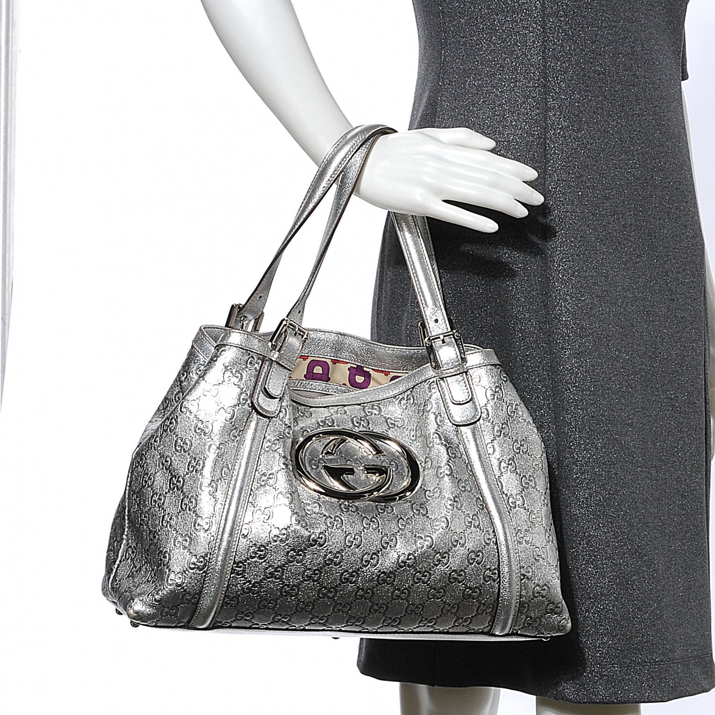 Guccissima Britt Medium Tote Silver