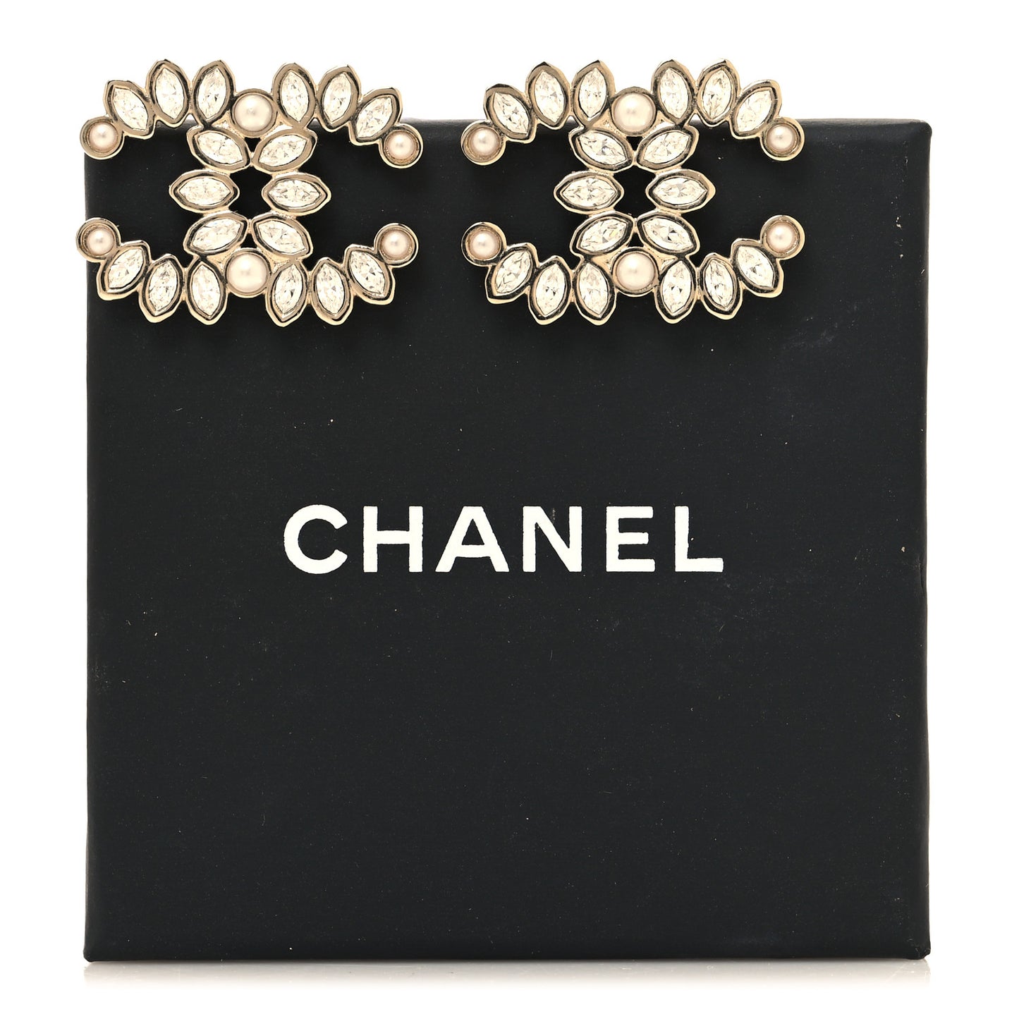 Pearl Marquise Crystal CC Earrings Gold White