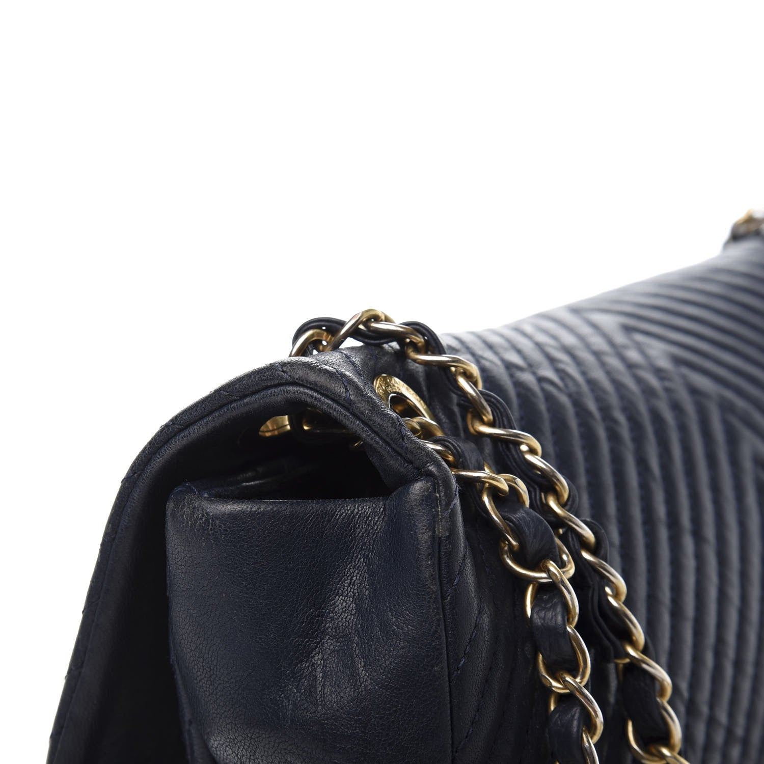 Chanel Calfskin Surpique Chevron Medium Flap Navy 12 of 12