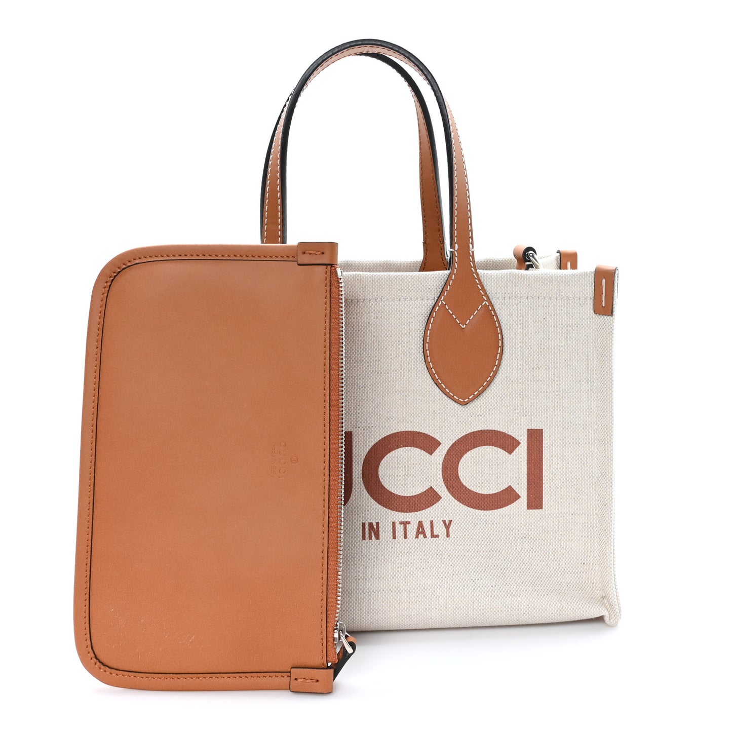 Canvas Calfskin Logo Print Medium Tote Bag Brown
