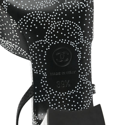 Chanel Calfskin Camellia Printed Cap Toe CC Slingback Pumps 39.5 Black White 6 of 9