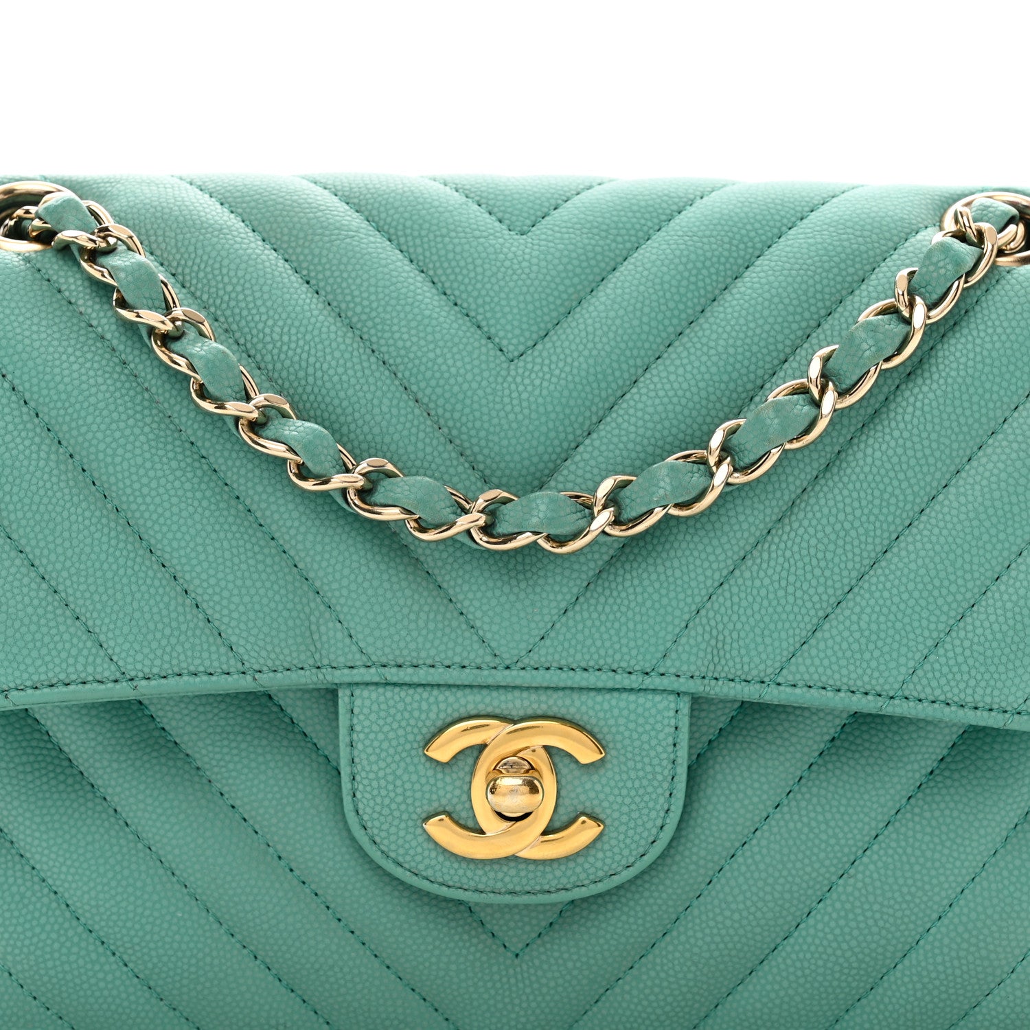 Chanel Caviar Flat Chevron Quilted Small Double Flap Green 5 of 13