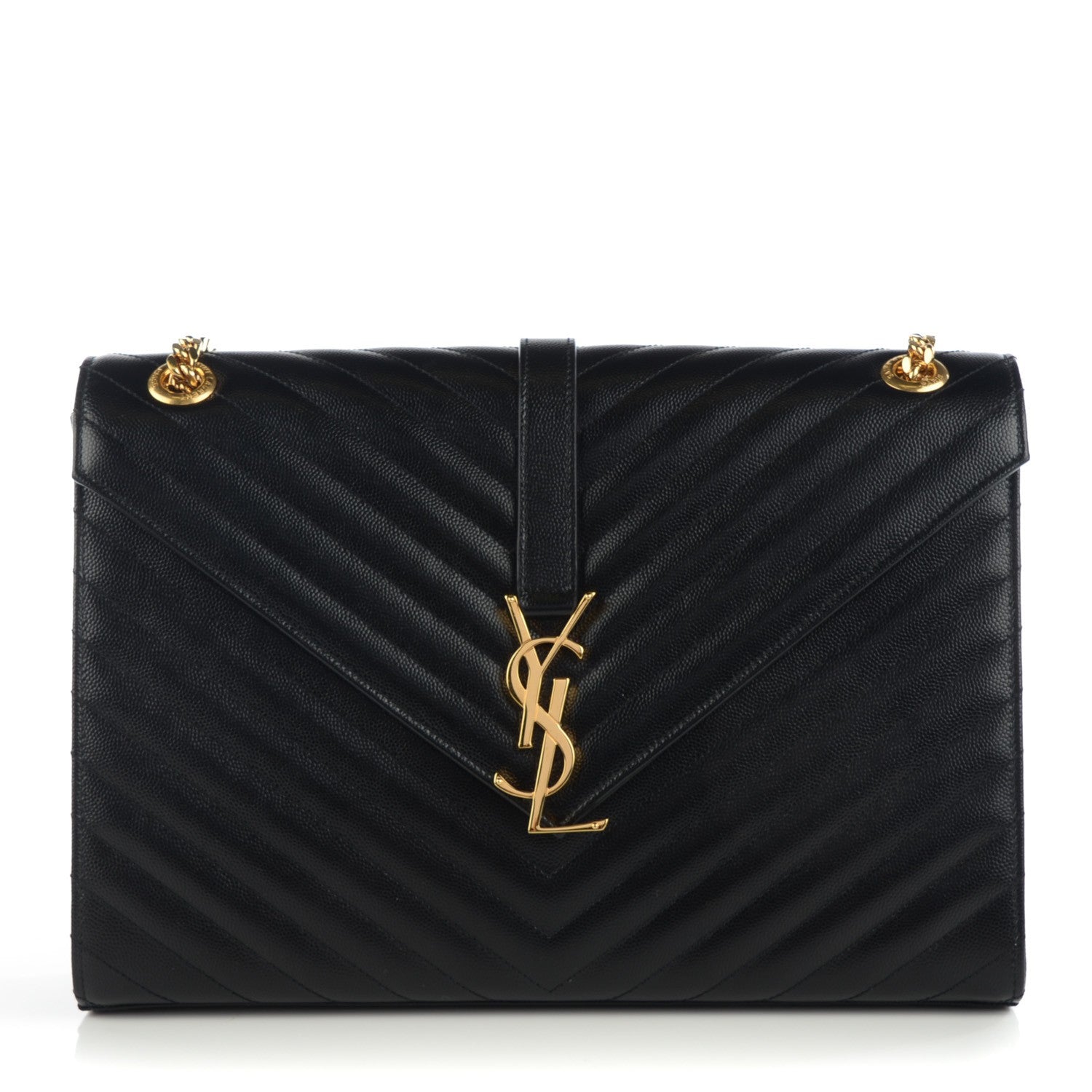 Saint Laurent Grain De Poudre Matelasse Chevron Large Monogram Satchel Black 1 of 8