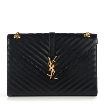 Saint Laurent Grain De Poudre Matelasse Chevron Large Monogram Satchel Black 1 of 8