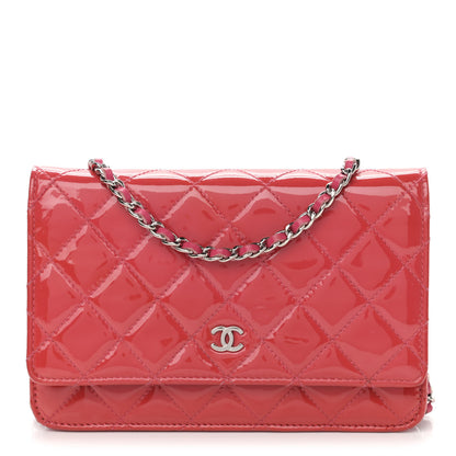 Chanel Patent Calfskin Quilted Wallet On Chain WOC Pink 1 of 12