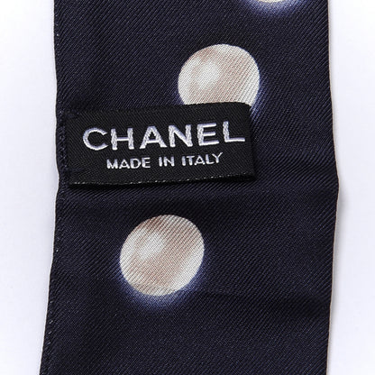 Chanel Silk Pearl CC Slim Bandeau Scarf Navy 3 of 3