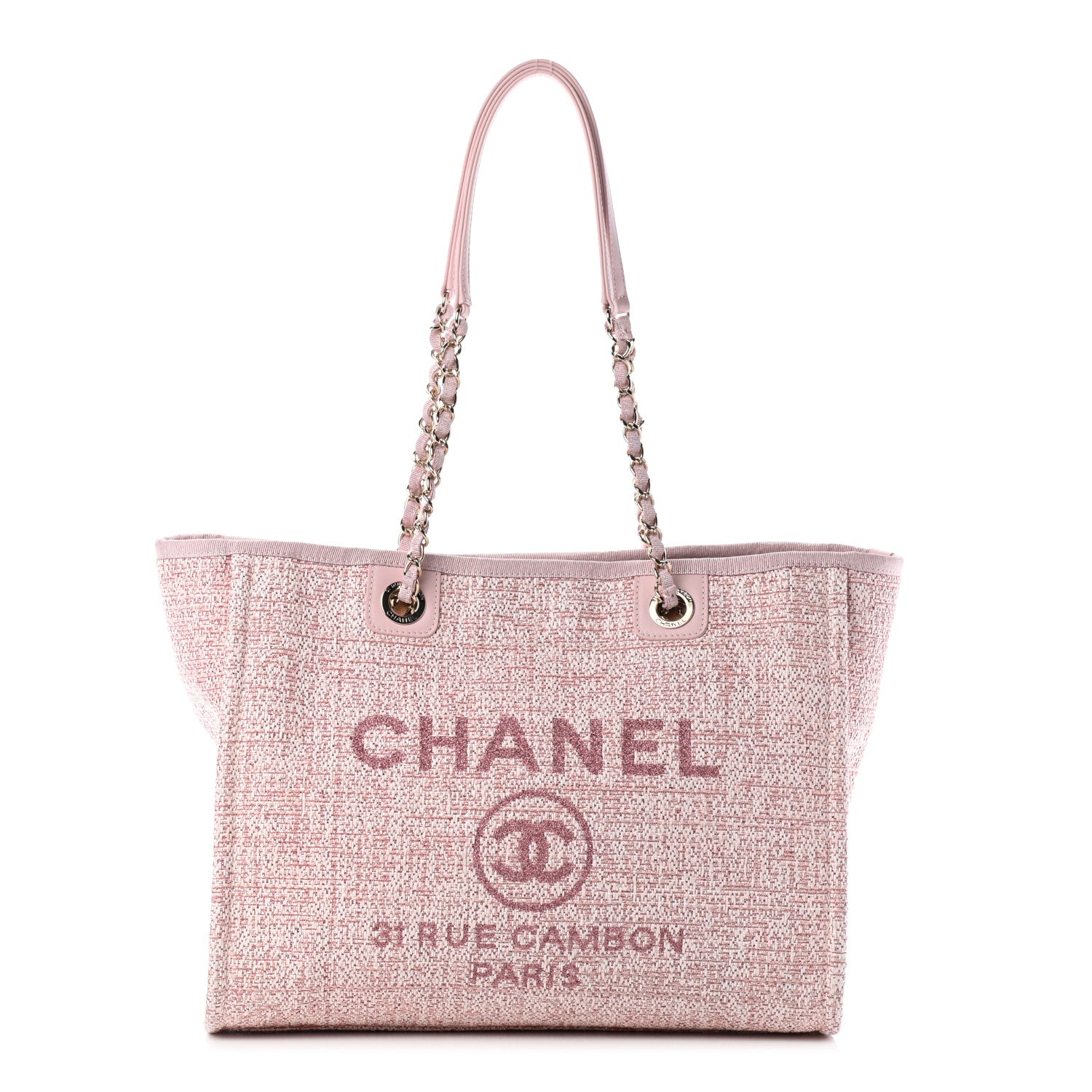 Chanel Straw Lurex Small Deauville Tote Pink 1 of 9