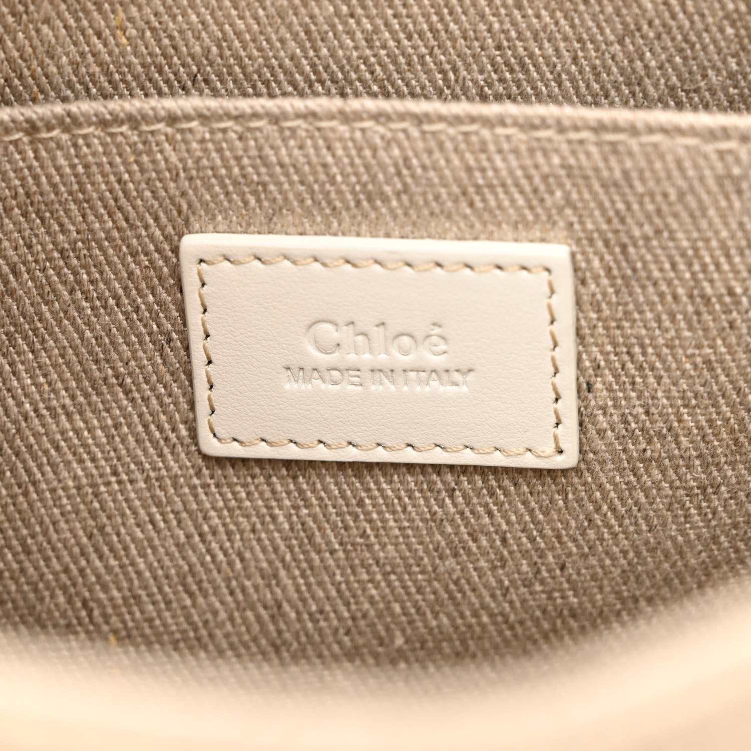 Chloe Linen Canvas Calfskin Blanket Stitched Small Woody Ribbon Tote White Multicolor 6 of 10