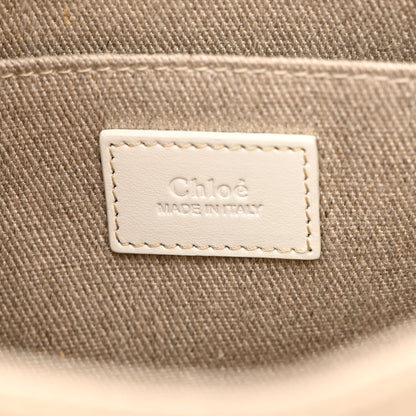 Chloe Linen Canvas Calfskin Blanket Stitched Small Woody Ribbon Tote White Multicolor 6 of 10