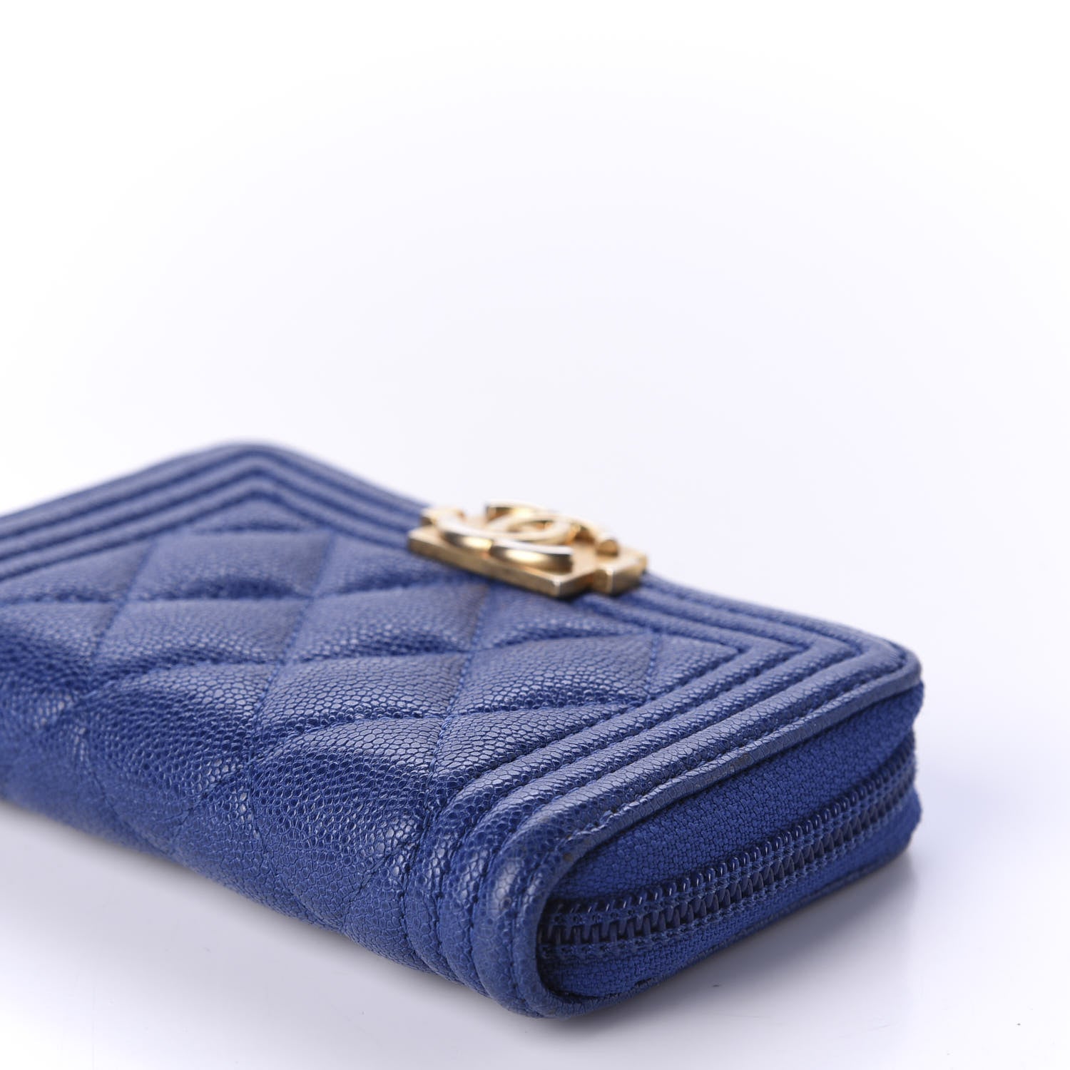 Chanel Caviar Quilted Boy Zip Around Coin Purse Wallet Dark Blue 7 of 9