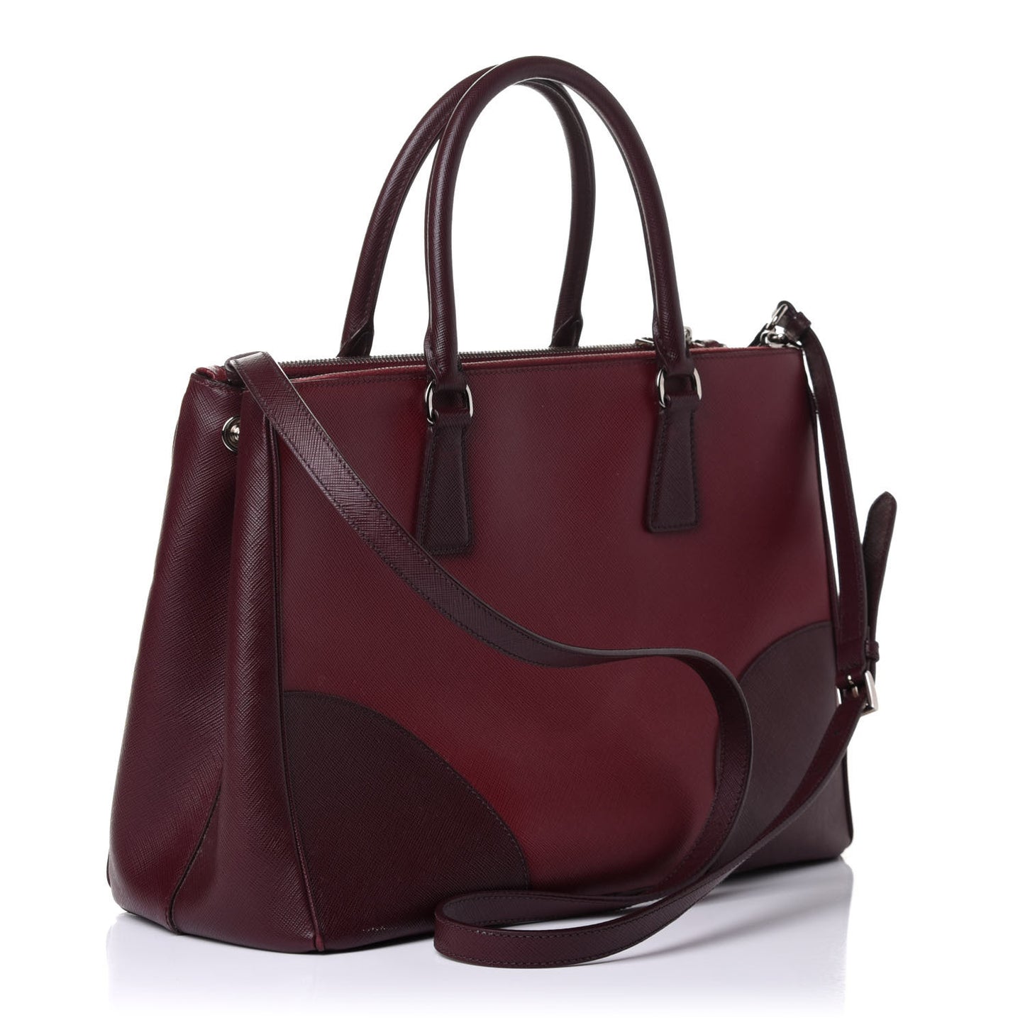 Saffiano Bi-Color Medium Galleria Double Zip Tote Cerise Granato