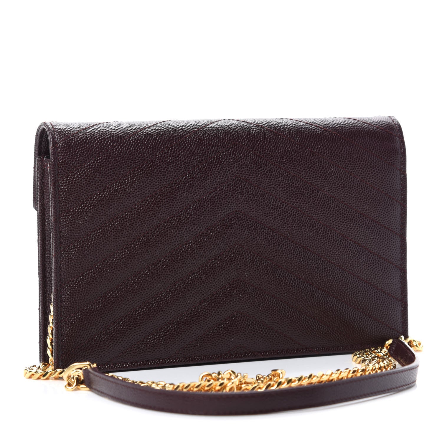 Saint Laurent Grain De Poudre Matelasse Chevron Monogram Envelope Chain Wallet Amaranto 3 of 10