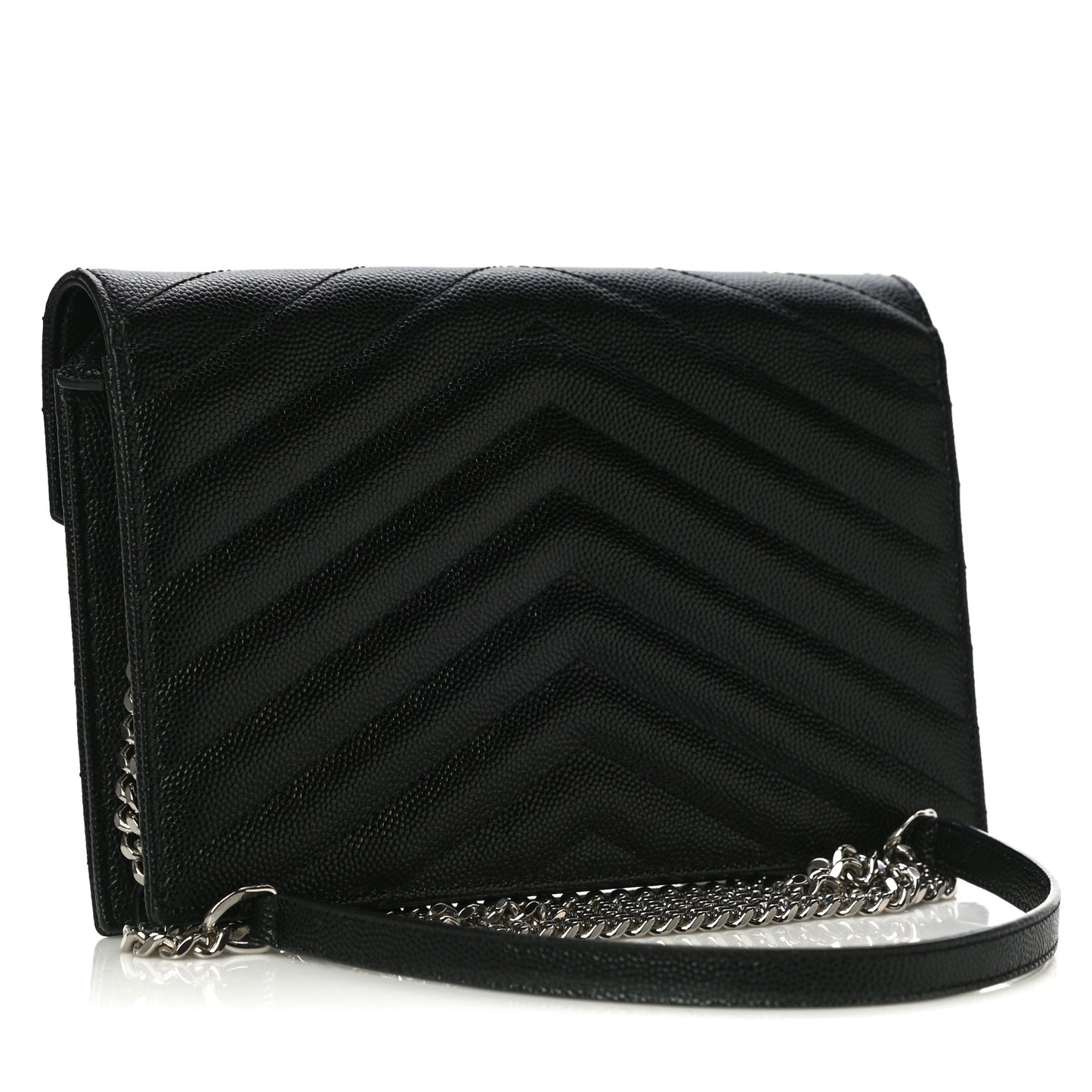 Grain De Poudre Matelasse Chevron Monogram Envelope Chain Wallet Black