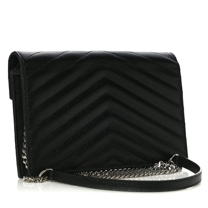 Saint Laurent Grain De Poudre Matelasse Chevron Monogram Envelope Chain Wallet Black 2 of 8