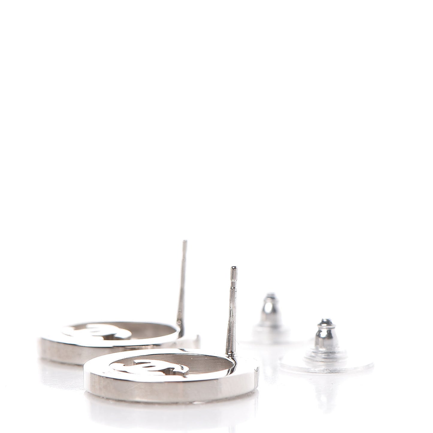 Crystal CC Round Earrings Silver