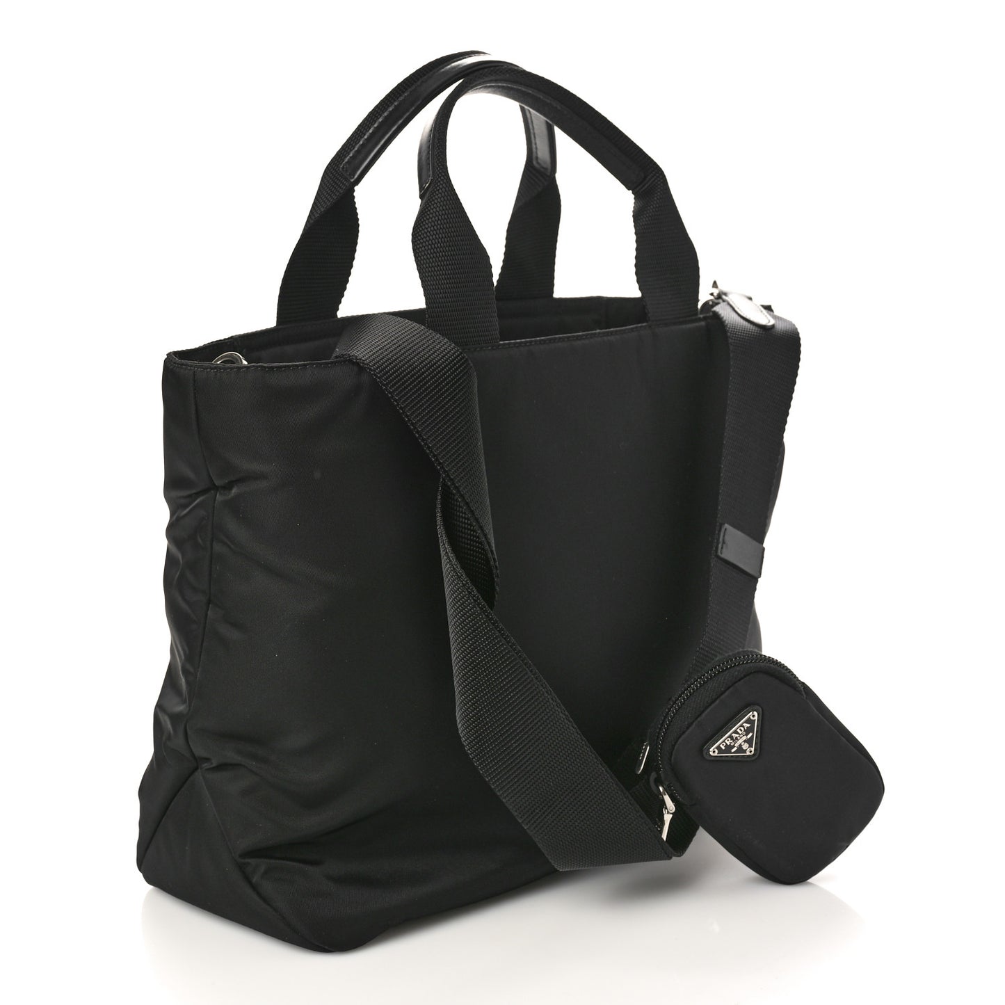 Re-Nylon Nappa Triangle Medium Double Handled Tote Black