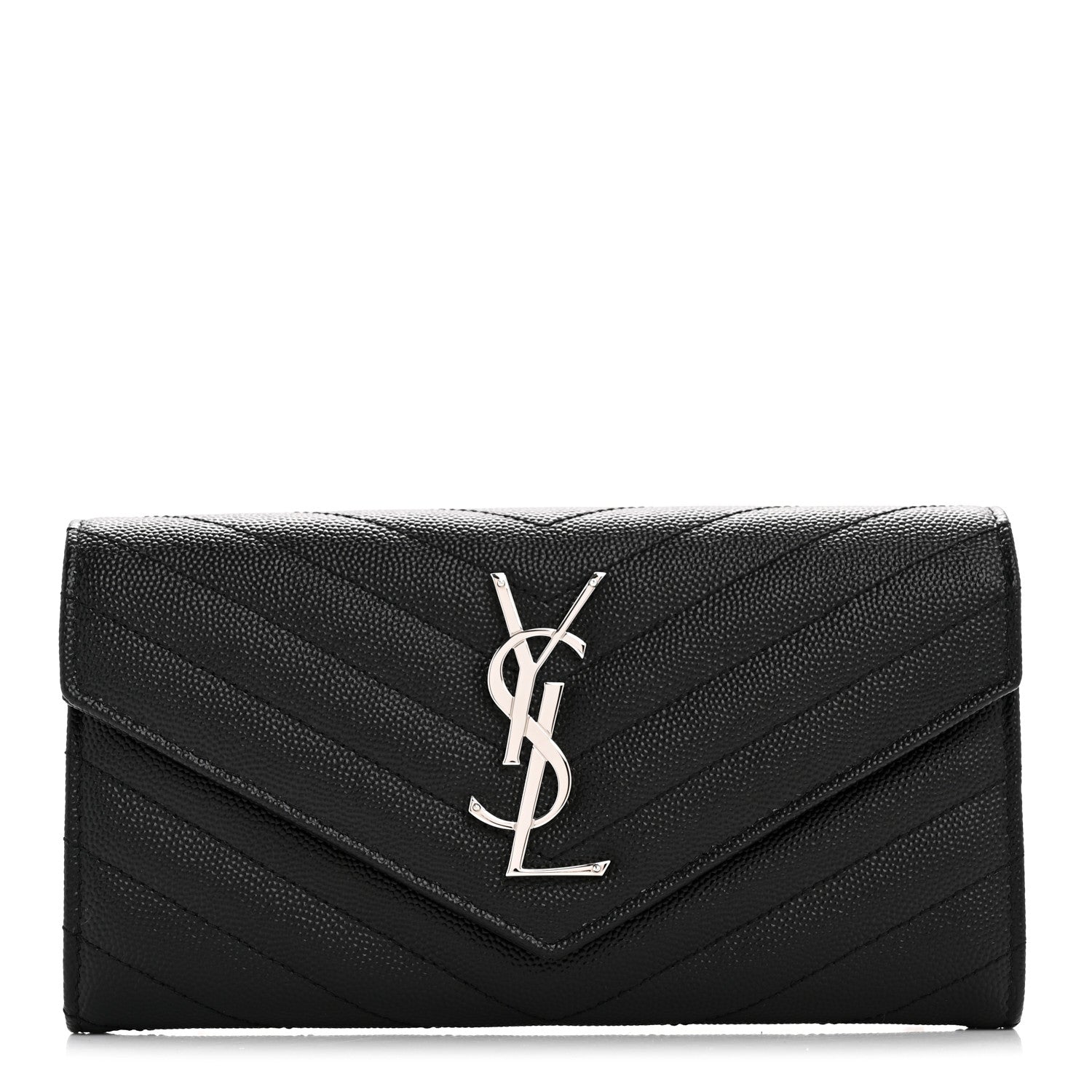Saint Laurent Grain De Poudre Matelasse Chevron Monogram Flap Wallet Black 1 of 8