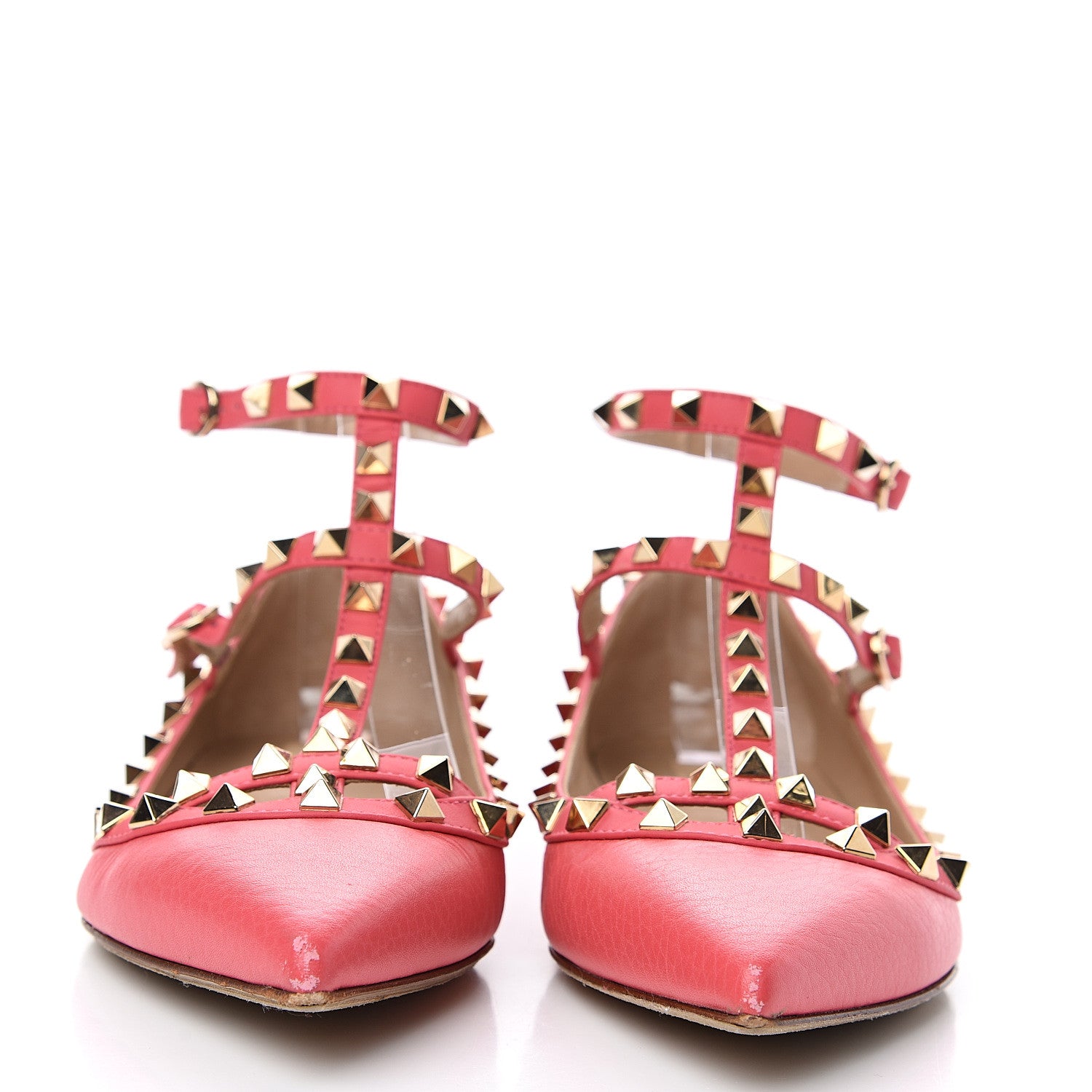 Valentino Garavani Pebbled Calfskin Rockstud Cage Ballerina Flats 39 Deep Rose 2 of 11