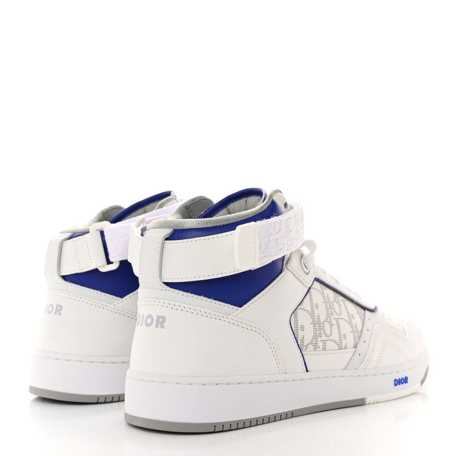 Christian Dior Smooth Calfskin Oblique Galaxy Perforated Mens B27 Mid Top Sneakers 44 White Blue 4 of 11