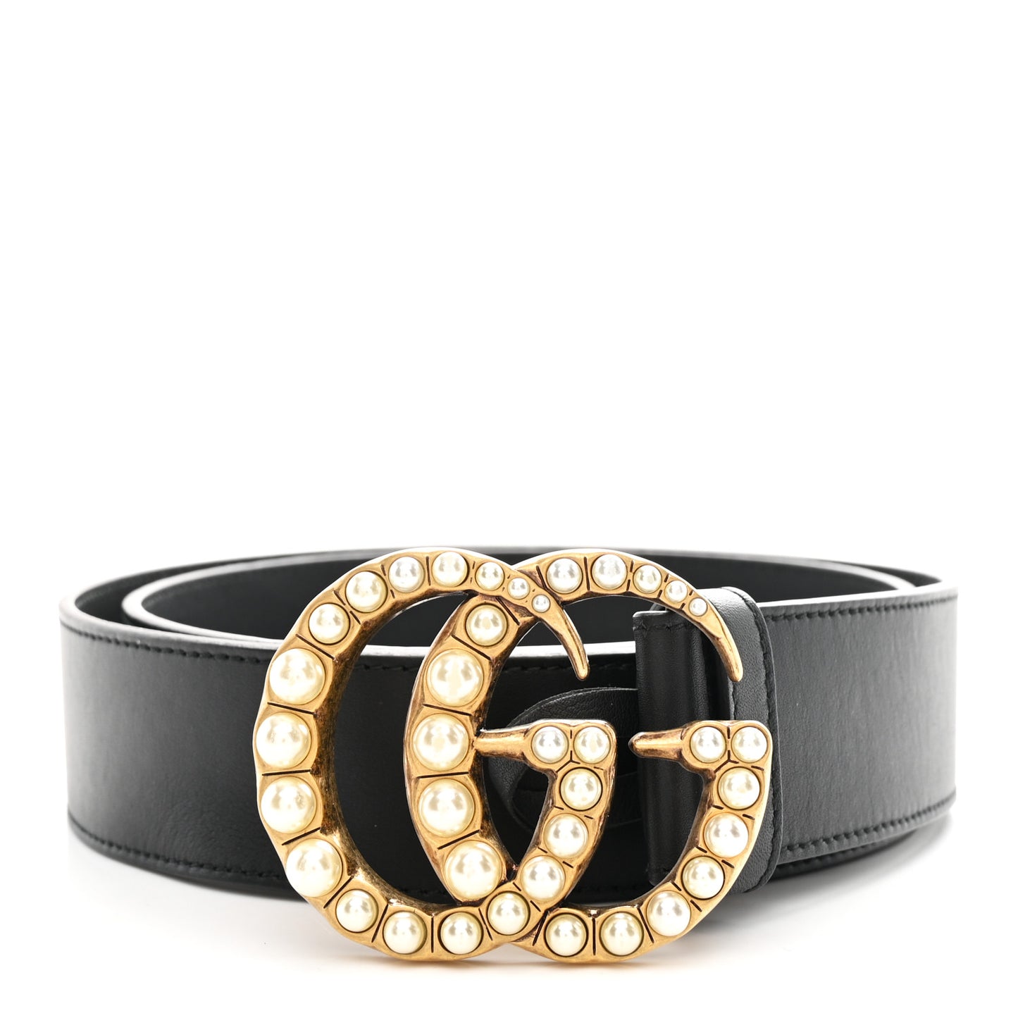 Moon Calfskin Pearl Double G 40mm Belt 95 38 Black Cream