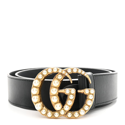 Gucci Moon Calfskin Pearl Double G 40mm Belt 95 38 Black Cream 1 of 5