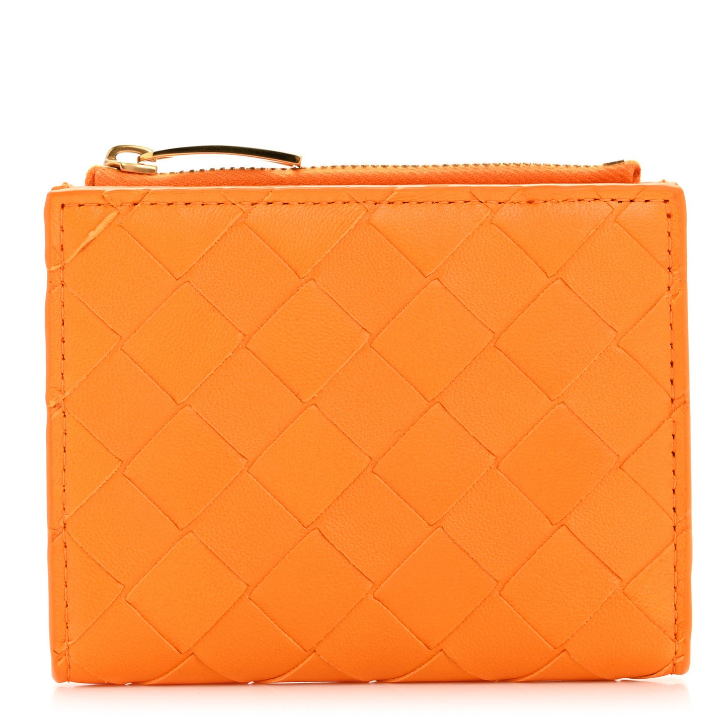Nappa Intrecciato Small Bi-Fold Zip Wallet Tangerine
