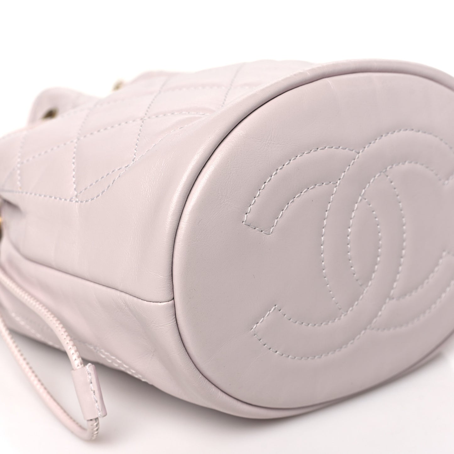 Shiny Aged Calfskin CC Chain Drawstring Bag Light Purple